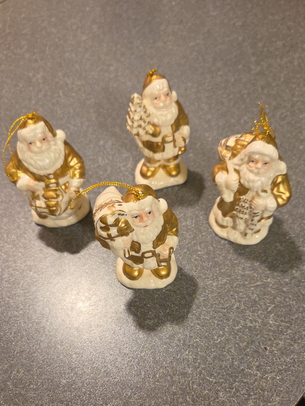 Santa Ornaments Ceramic Gold and Cream Set of 4